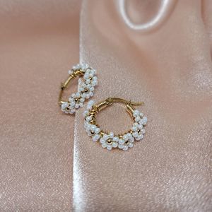 Dainty White Floral Gold Hoops